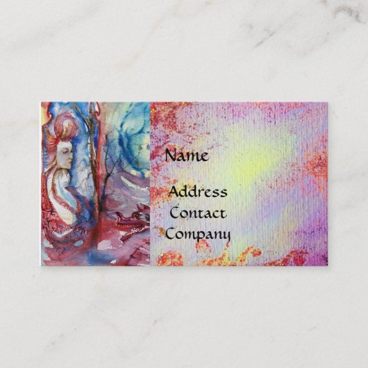 湖のモルガナとドラゴン、ピンクのフローラ渦巻き 名刺 (正面)
