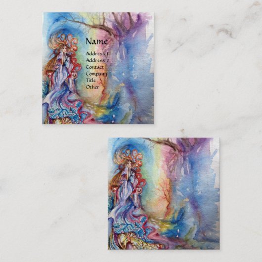 湖のレディ、魔法と謎、青いファンタジー スクエア名刺 (正面/裏面)
