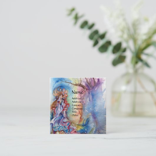 湖のレディ、魔法と謎、青いファンタジー スクエア名刺 (スタンド正面)