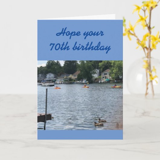 湖の一日のように美しい**70日**誕生日 カード (黄色い花)