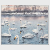 湖の上で白いミュートの白鳥。水彩画の白鳥 ラッピングペーパー (フラット)