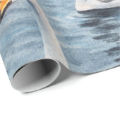 湖の上で白いミュートの白鳥。水彩画の白鳥 ラッピングペーパー (ロールコーナー)