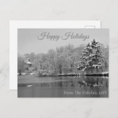 湖の上で雪が降っているパーソナライズされた日 ポストカード (正面/裏面)