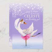 湖の上のスワン バレエ 1歳の誕生日 パープルの招待状 招待状 (正面/裏面)