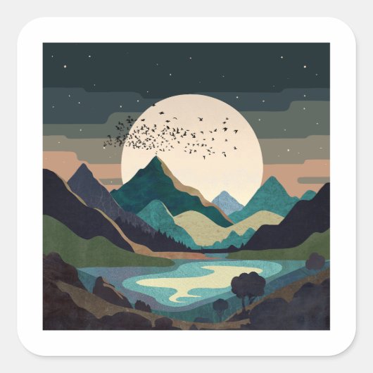 湖の上のスーパームーン スクエアシール (正面)