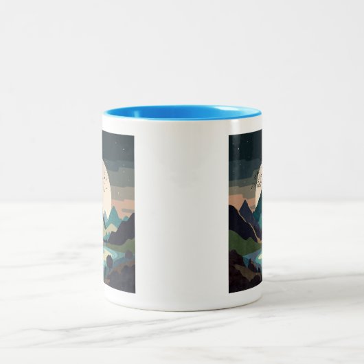 湖の上のスーパームーン ツートーンマグカップ (中央)