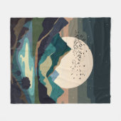 湖の上のスーパームーン フリースブランケット (正面(横))