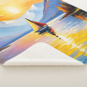 湖の上の日の出と雪の山のキャップ シェルパブランケット (3/4)