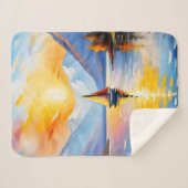 湖の上の日の出と雪の山のキャップ シェルパブランケット (正面(横))