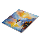 湖の上の日の出と雪の山のキャップ タイル (側面)