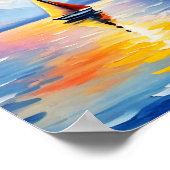 湖の上の日の出と雪の山のキャップ ポスター (角)