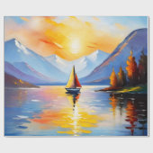 湖の上の日の出と雪の山のキャップ ラッピングペーパー (フラット)