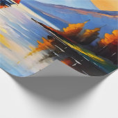 湖の上の日の出と雪の山のキャップ ラッピングペーパー (角)