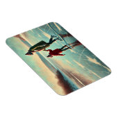 湖の上の母と子の氷のスケートで滑る凍ってい マグネット (右側)