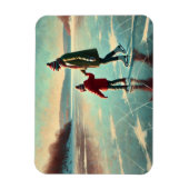 湖の上の母と子の氷のスケートで滑る凍ってい マグネット (縦)