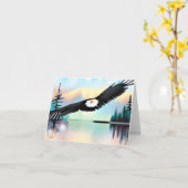 湖の上の水色イーグルのカスタマイズ可能 カード (黄色い花)