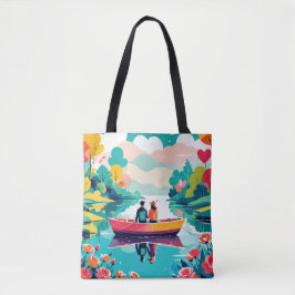 湖の中でボートに乗ったカップル – Tote Bag トートバッグ