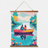 湖の中でボートに乗ったカップル – Wall Tapestry 吊り下げ型タペストリー (正面)