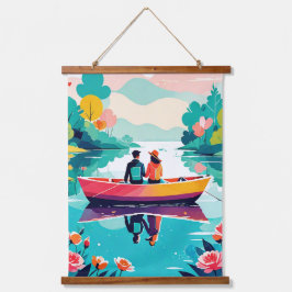 湖の中でボートに乗ったカップル – Wall Tapestry 吊り下げ型タペストリー