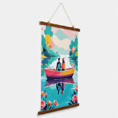 湖の中でボートに乗ったカップル – Wall Tapestry 吊り下げ型タペストリー (傾斜あり)