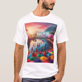 湖の人々のカラフル写真 Tシャツ