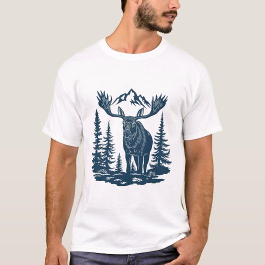 湖の冬の森の木立のヘラジカ Tシャツ (正面)