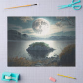 湖の切り離し越しに満月 薄葉紙 (クラフト)