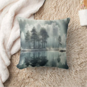 湖の反射のある冬の木 クッション (ブランケット)