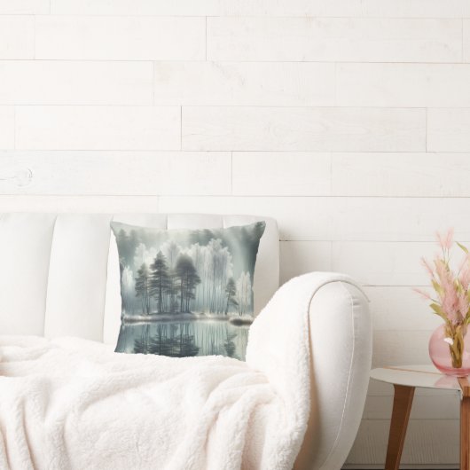 湖の反射のある冬の木 クッション (ソファ)