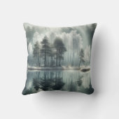 湖の反射のある冬の木 クッション (裏面)