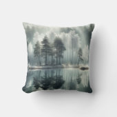 湖の反射のある冬の木 クッション (正面)