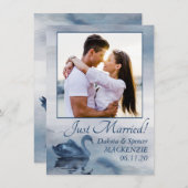 湖の反射 | ダスティーブルーのスワン写真ウェディング 案内状 (正面/裏面)