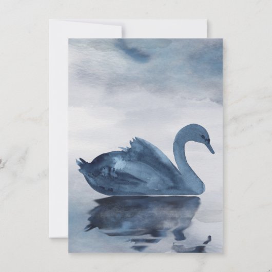 湖の反射 | ダスティーブルーのスワン写真ウェディング 案内状 (裏面)