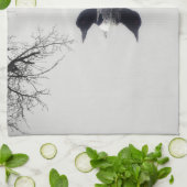 湖の台所タオルの白黒水潜り鳥 キッチンタオル (折り畳み)