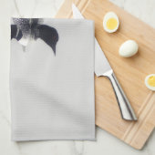 湖の台所タオルの白黒水潜り鳥 キッチンタオル (四つ折り)