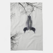 湖の台所タオルの白黒水潜り鳥 キッチンタオル (縦)