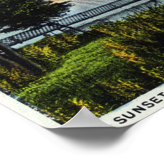 湖の夕日の景色 ポスター (角)