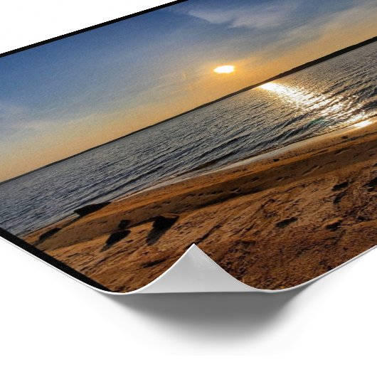 湖の夕日 ポスター (角)