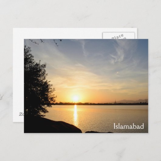 湖の夕日 ポストカード (正面/裏面)