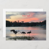 湖の夕暮れ時の砂丘のツルのシルエット シーズンカード (正面/裏面)