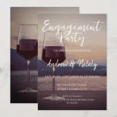 湖の夕焼けにワイングラス 招待状 (正面/裏面)