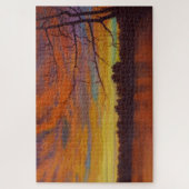 湖の夕焼け印象派の油絵 ジグソーパズル (縦)