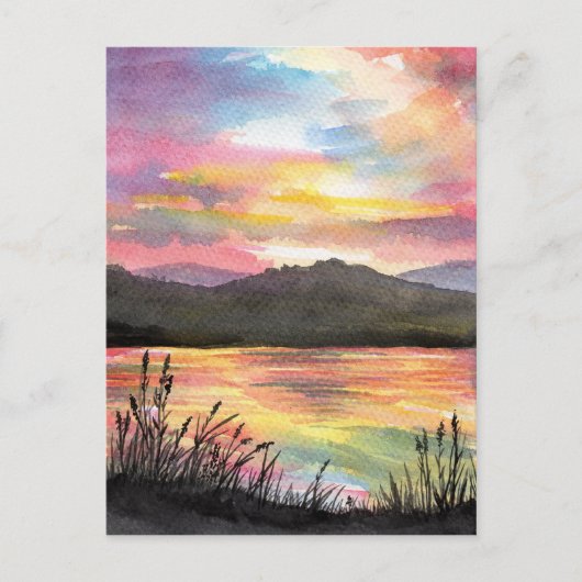 湖の夕焼け ポストカード (正面)