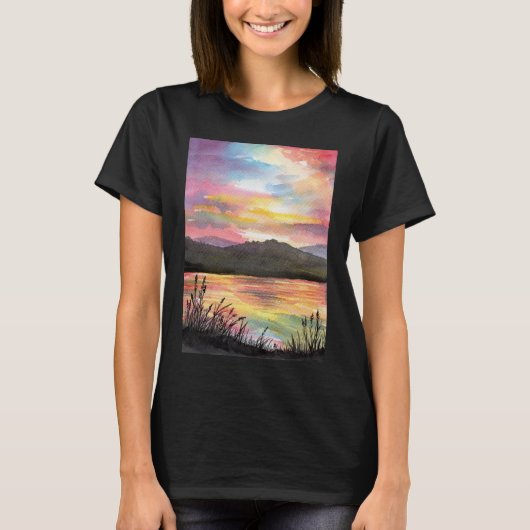 湖の夕焼け Tシャツ (正面)