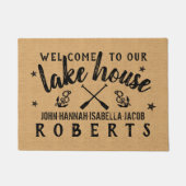 湖の家はいかりのカスタムで素朴なバーラップを漕ぎます ドアマット (正面)