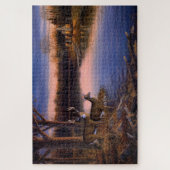 湖の小屋の鹿の雄と雌 ジグソーパズル (縦)