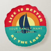 湖の帆船の赤い夕日の方が人生は良い ラウンドクッション (裏面)