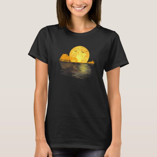 湖の影ギター月ハロウィン Tシャツ (正面)