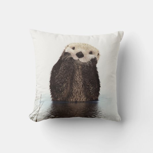 湖の愛らしい微笑のカワウソ クッション (正面)