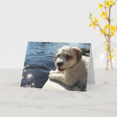 湖の挨拶状による犬 カード (黄色い花)